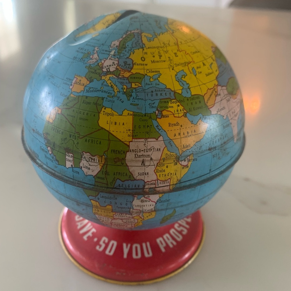 1950’s Mini Tin Globe Coin Bank